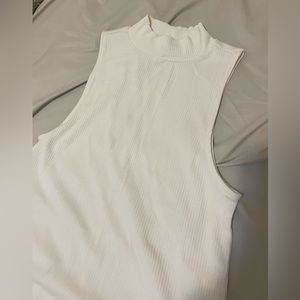 Loft cream sleeveless ribbed mock turtleneck